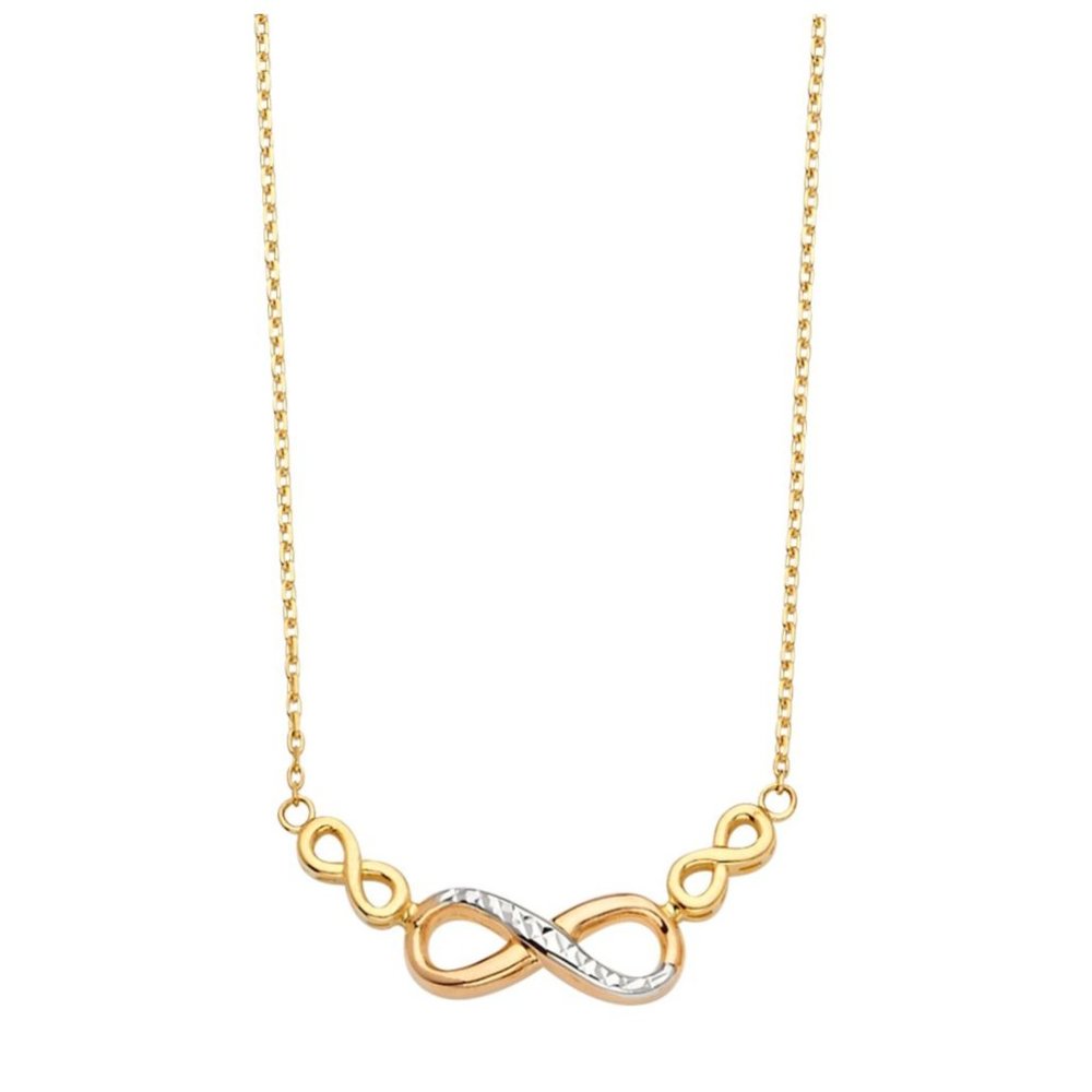 14KT GOLD TRIPLE ADJACENT INFINITY PENDANTS LIGHT NECKALCE